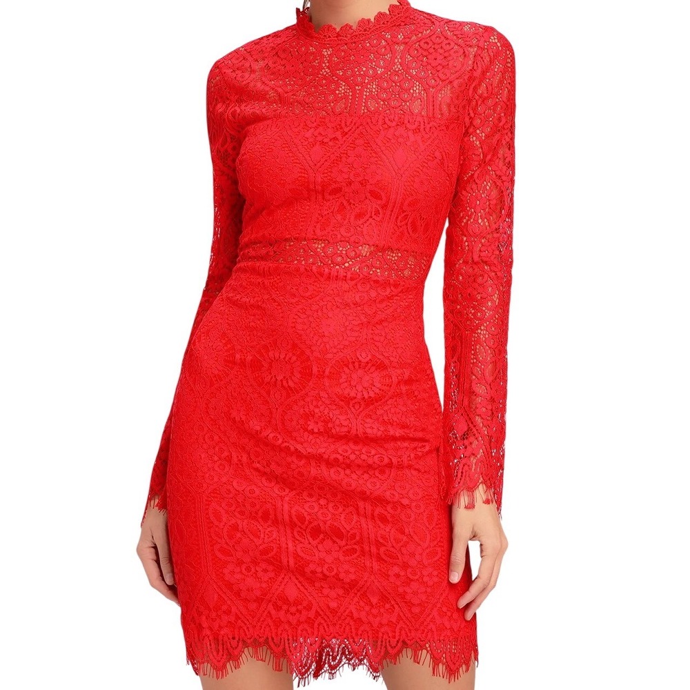 Lulus Appetite for Seduction Red‎ Lace Bodycon Mini Dress Size Small